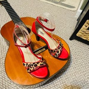 🎈Sassy Agape Platform Red Ankle Strap & Leopard Hair Heels!